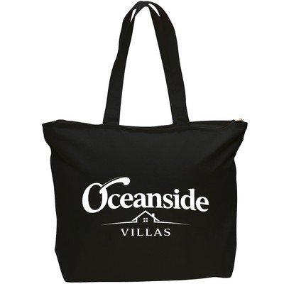 12 oz. Canvas Tote Bag w/ Gusset & Zipper Closure Pocket Bag- 15" x 20" x 5"